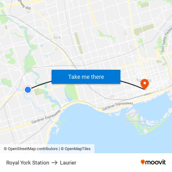 Royal York Station to Laurier map