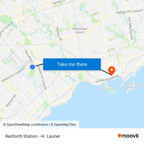 Renforth Station to Laurier map