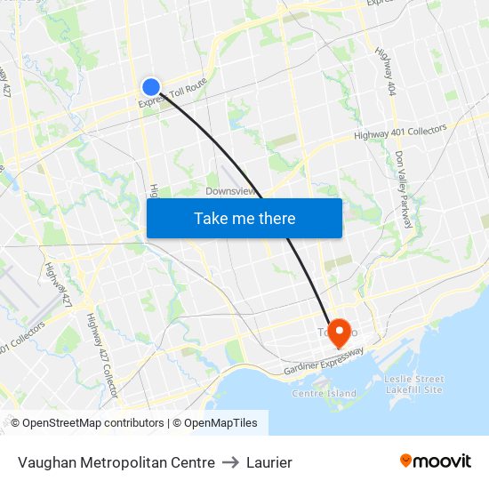 Vaughan Metropolitan Centre to Laurier map