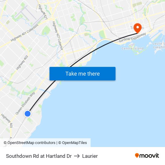 Southdown Rd at Hartland Dr to Laurier map