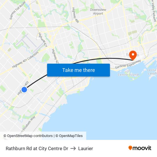 Rathburn Rd at City Centre Dr to Laurier map