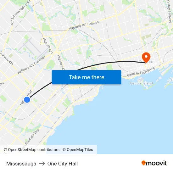 Mississauga to One City Hall map