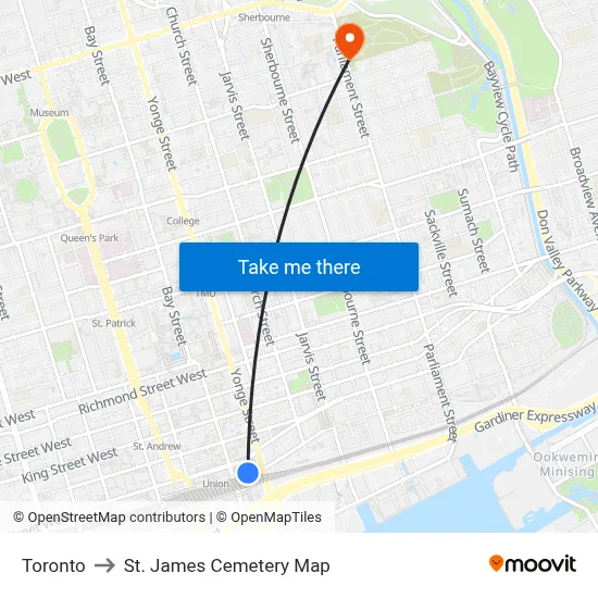 Toronto to St. James Cemetery Map map