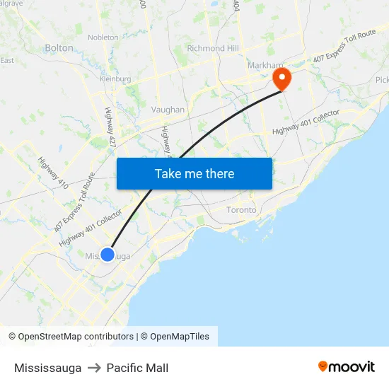 Mississauga to Pacific Mall map