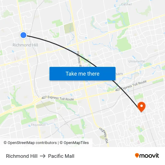 Richmond Hill to Pacific Mall map