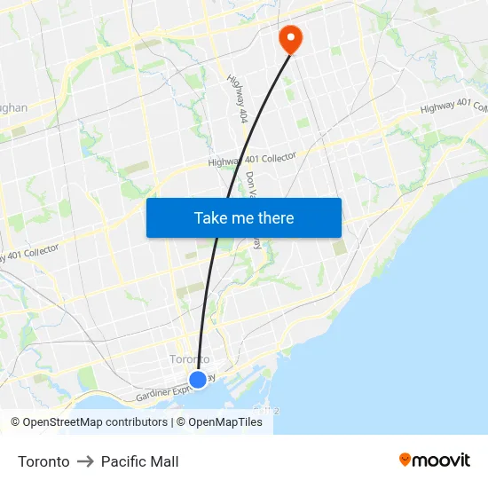 Toronto to Pacific Mall map