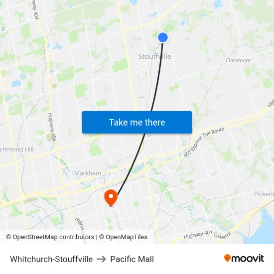Whitchurch-Stouffville to Pacific Mall map