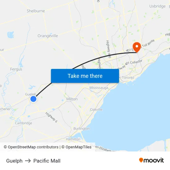 Guelph to Pacific Mall map