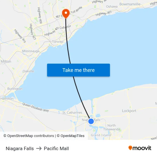 Niagara Falls to Pacific Mall map