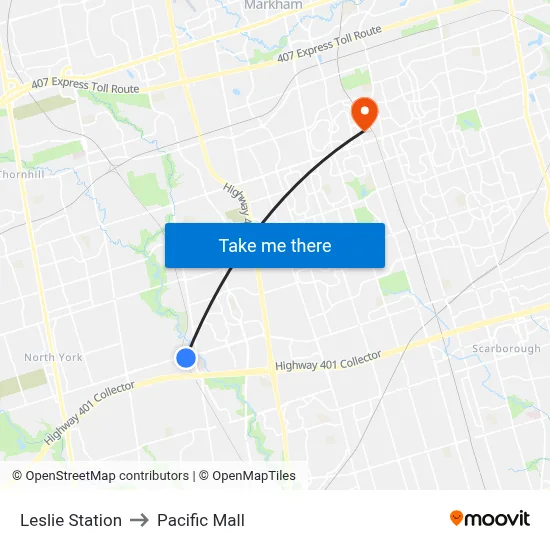 Leslie Station to Pacific Mall map