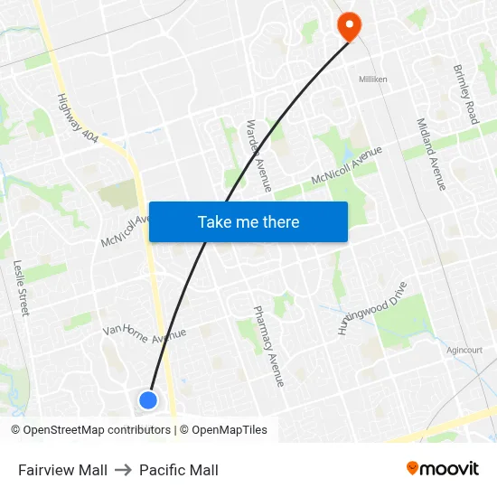 Fairview Mall to Pacific Mall map