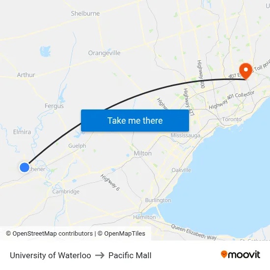 University of Waterloo to Pacific Mall map