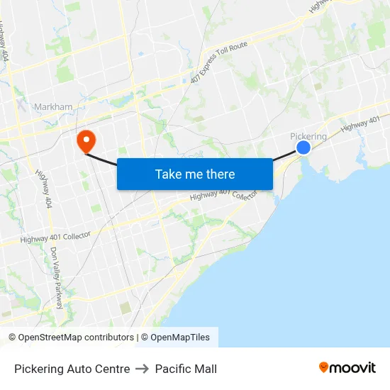 Pickering Auto Centre to Pacific Mall map