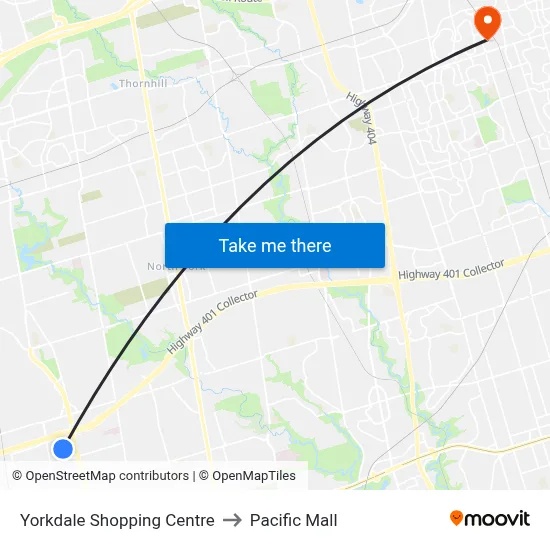 Yorkdale Shopping Centre to Pacific Mall map