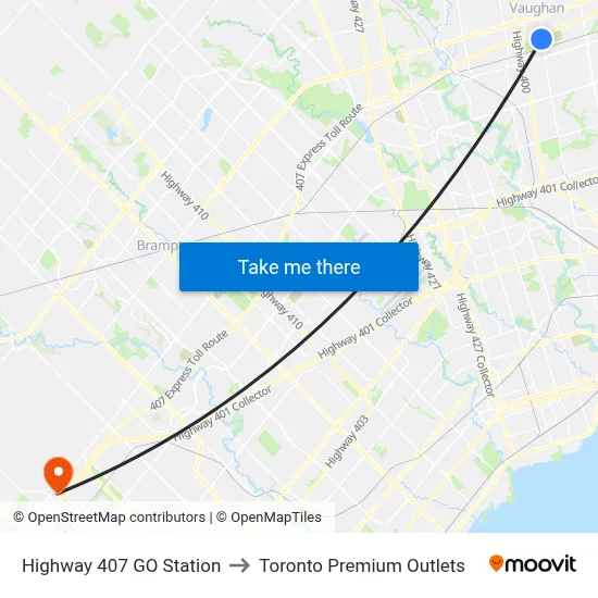 Highway 407 GO Station to Toronto Premium Outlets map