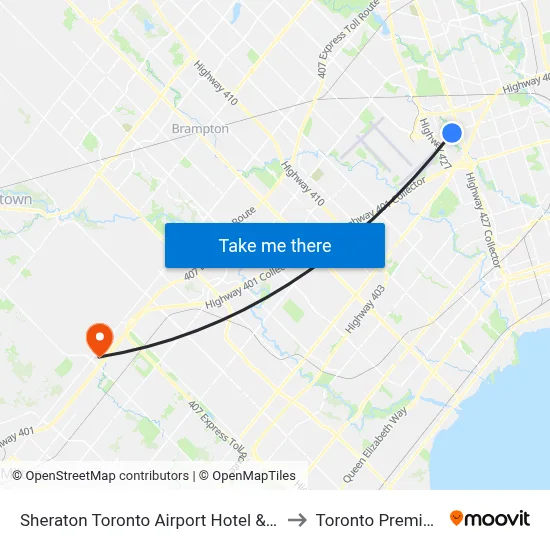 Sheraton Toronto Airport Hotel & Conference Centre to Toronto Premium Outlets map