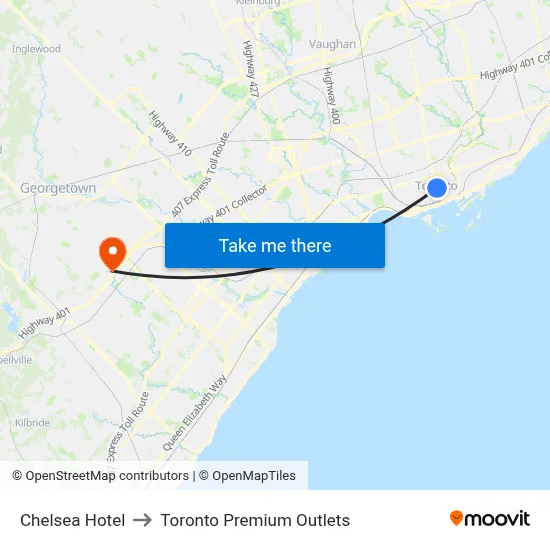 Chelsea Hotel to Toronto Premium Outlets map