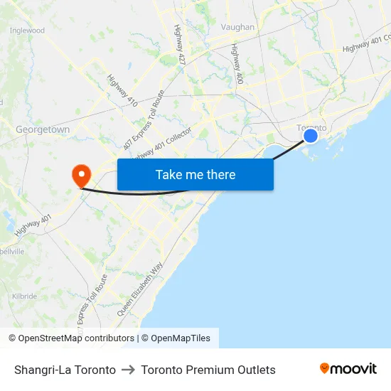 Shangri-La Toronto to Toronto Premium Outlets map