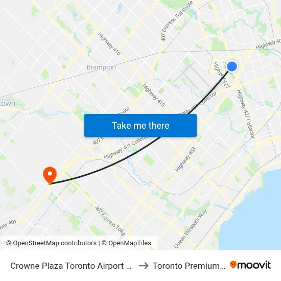 Crowne Plaza Toronto Airport an IHG Hotel to Toronto Premium Outlets map