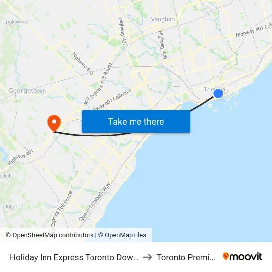 Holiday Inn Express Toronto Downtown an IHG Hotel to Toronto Premium Outlets map