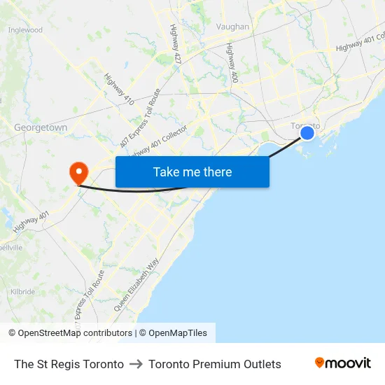 The St Regis Toronto to Toronto Premium Outlets map
