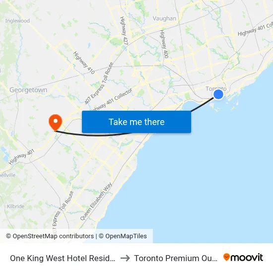 One King West Hotel Residence to Toronto Premium Outlets map