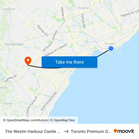 The Westin Harbour Castle Toronto to Toronto Premium Outlets map