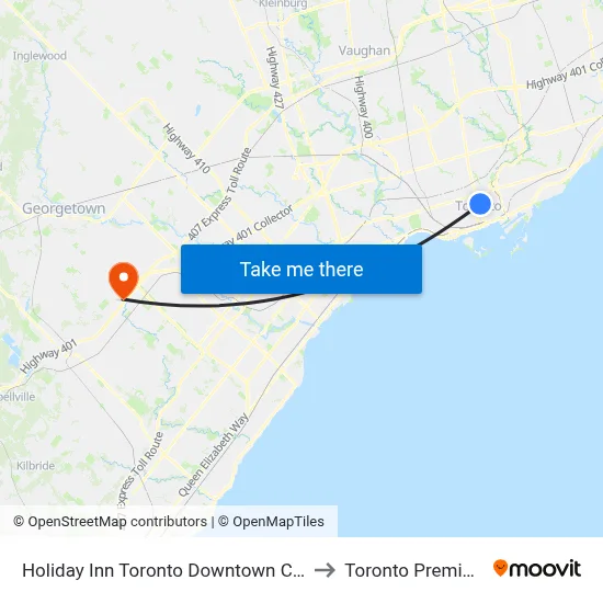 Holiday Inn Toronto Downtown Centre an IHG Hotel to Toronto Premium Outlets map