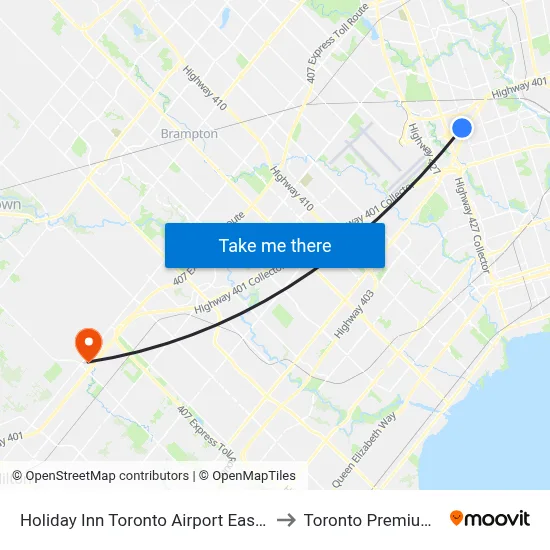 Holiday Inn Toronto Airport East an IHG Hotel to Toronto Premium Outlets map