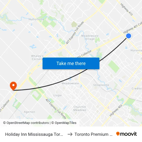 Holiday Inn Mississauga Toronto West to Toronto Premium Outlets map