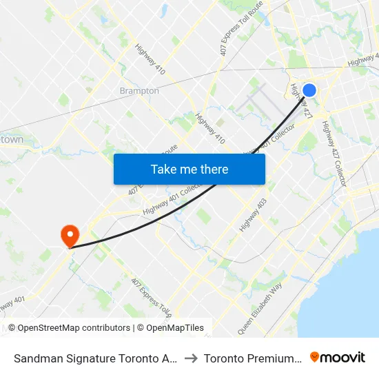 Sandman Signature Toronto Airport Hotel to Toronto Premium Outlets map