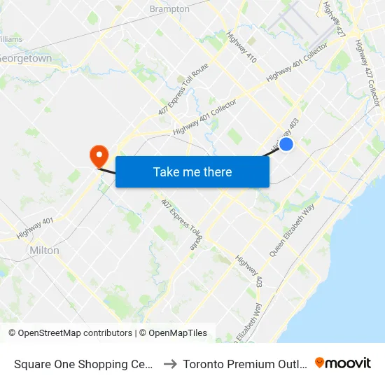 Square One Shopping Centre to Toronto Premium Outlets map