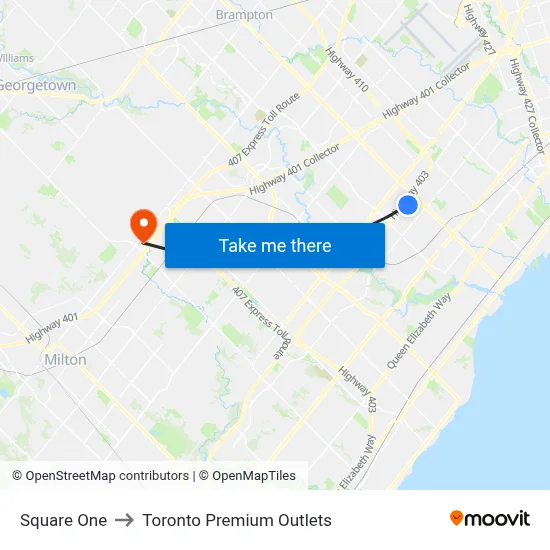 Square One to Toronto Premium Outlets map