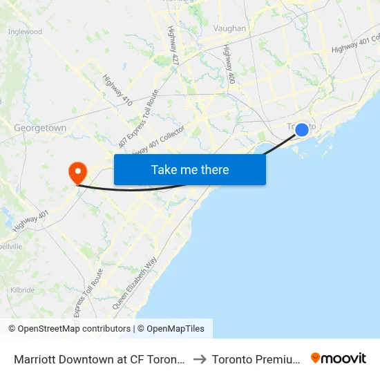 Marriott Downtown at CF Toronto Eaton Centre to Toronto Premium Outlets map