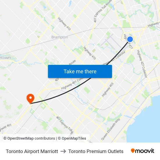 Toronto Airport Marriott to Toronto Premium Outlets map