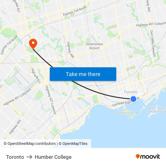 Toronto to Humber College map