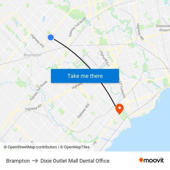 Brampton to Dixie Outlet Mall Dental Office map