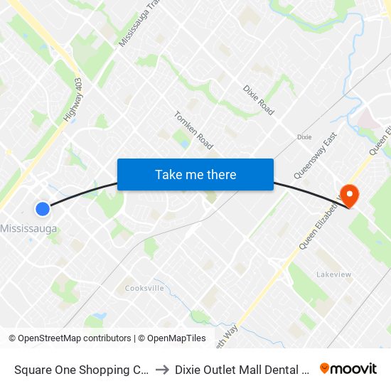 Square One Shopping Centre to Dixie Outlet Mall Dental Office map