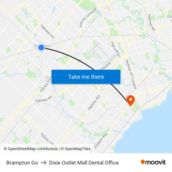 Brampton Go to Dixie Outlet Mall Dental Office map