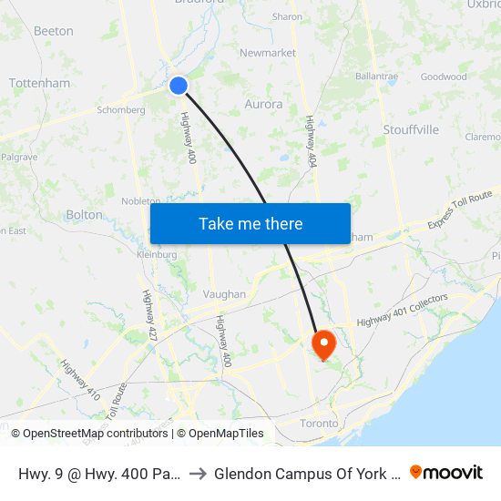 Hwy. 9 @ Hwy. 400 Park & Ride to Glendon Campus Of York University map