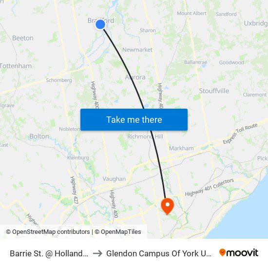 Barrie St. @ Holland St. W. to Glendon Campus Of York University map