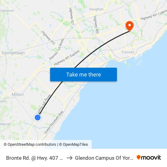 Bronte Rd. @ Hwy. 407 Park & Ride to Glendon Campus Of York University map