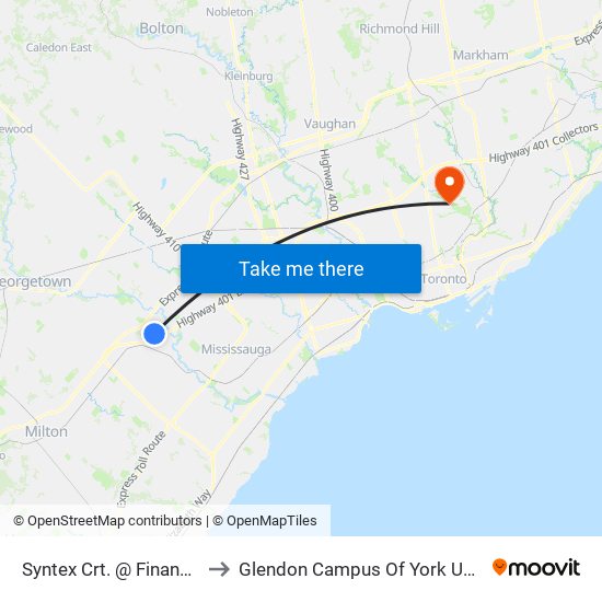 Syntex Crt. @ Financial Dr. to Glendon Campus Of York University map