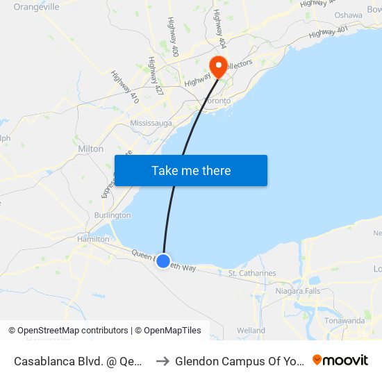 Casablanca Blvd. @ Qew Park & Ride to Glendon Campus Of York University map