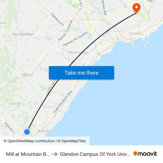 Mill at Mountain Brow to Glendon Campus Of York University map