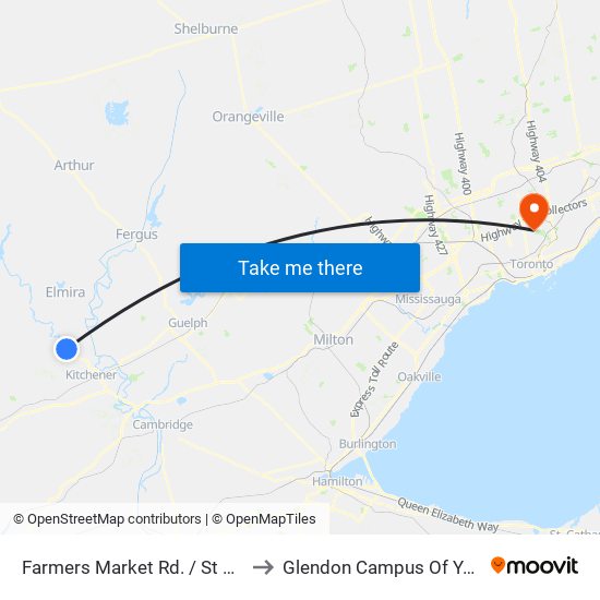 Farmers Market Rd. / St Jacobs Market to Glendon Campus Of York University map