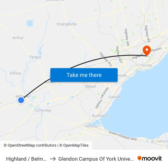 Highland / Belmont to Glendon Campus Of York University map