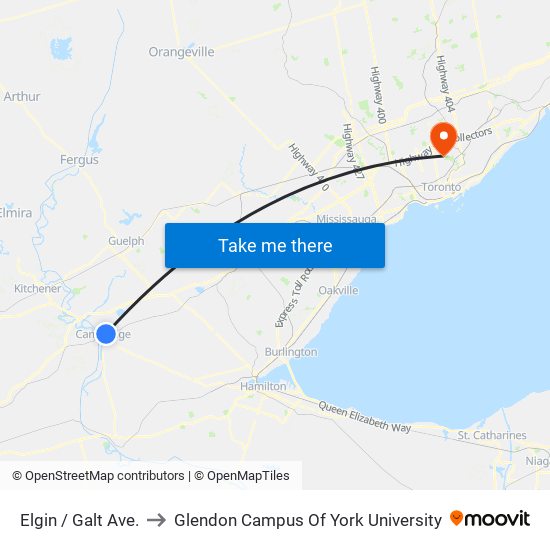 Elgin / Galt Ave. to Glendon Campus Of York University map