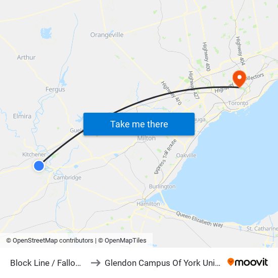 Block Line / Fallowfield to Glendon Campus Of York University map