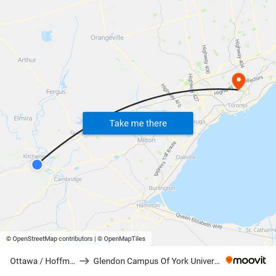 Ottawa / Hoffman to Glendon Campus Of York University map